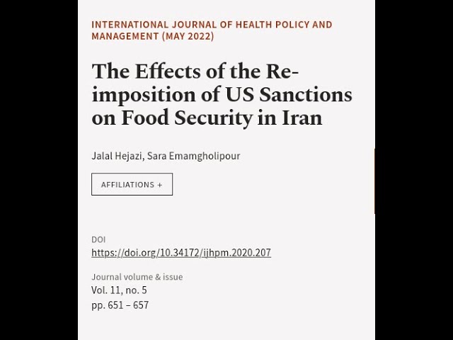 The Effects of the Re-imposition of US Sanctions on Food Security in Iran | RTCL.TV