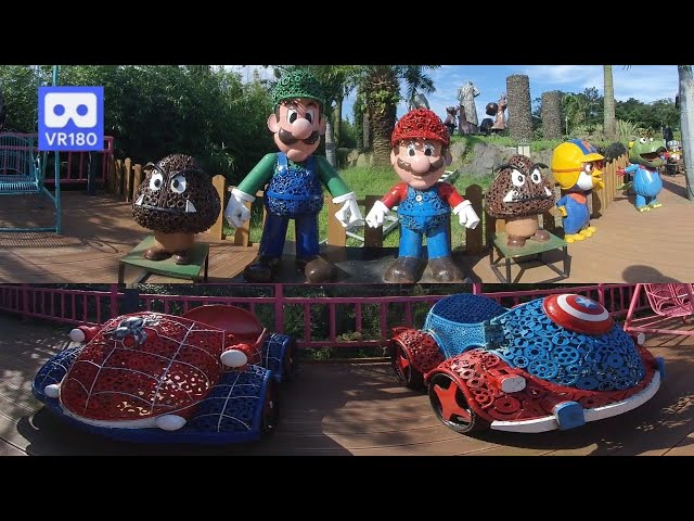 3D 180VR 4K Super Mario, Luigi, Mushrooms & Pororo with Spiderman Kart & Captain America Kart