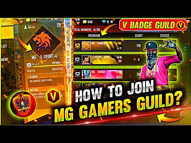 How To Join MG Gamers Guild | How To Join V Badge Youtuber Guild in Free Fire |LEVEL 50 TO 60 ONLY😱🔥