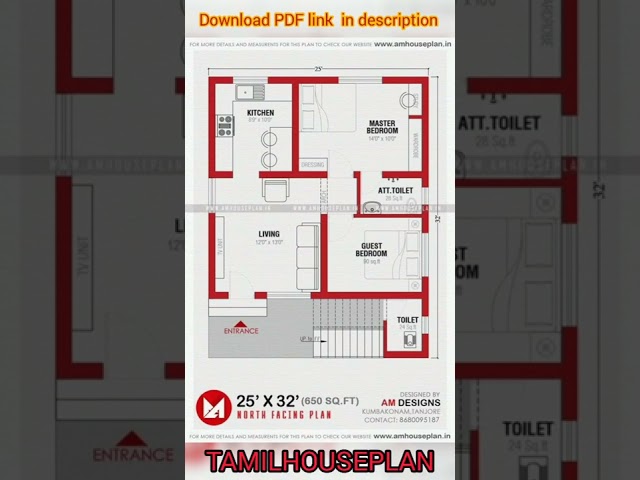 25 x 32 House plan under 650 square feet 2bhk PDF