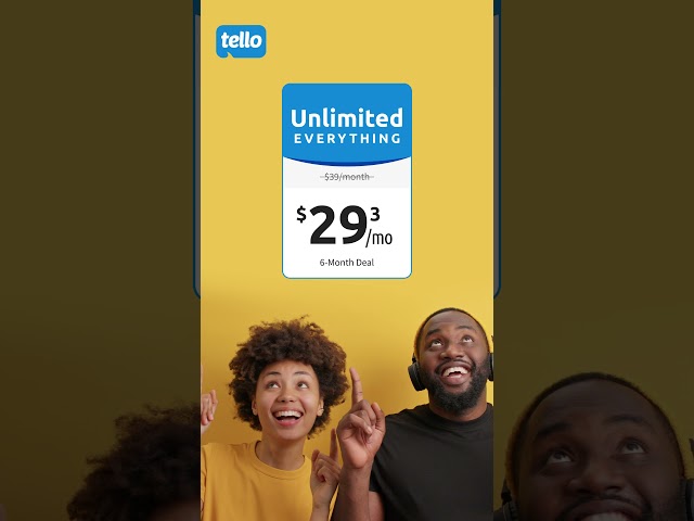 Unlimited data + talk & text = $29.3/mo | For 6 Months | Tello Mobile