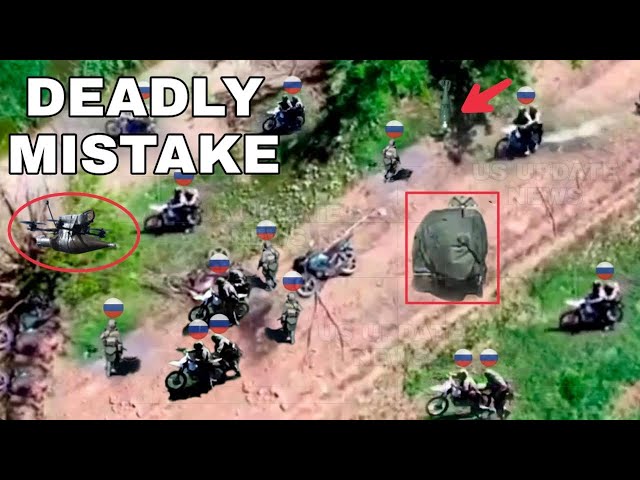 Ukraine troops drop FPV drones on convoy Russian military 'turtle' motorcycles