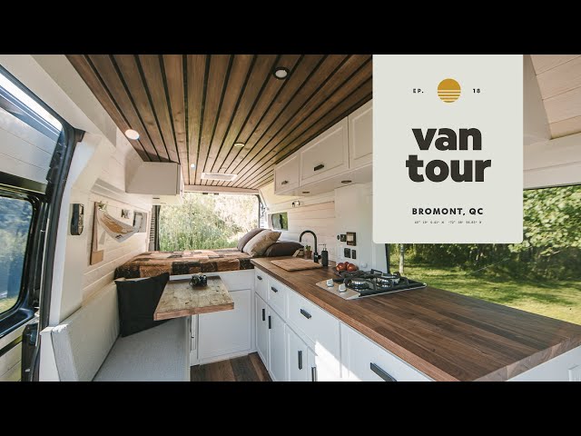 VAN TOUR  I  Modern, Cozy, Pinterest-y DIY conversion with toilet, fixed bed & work station.
