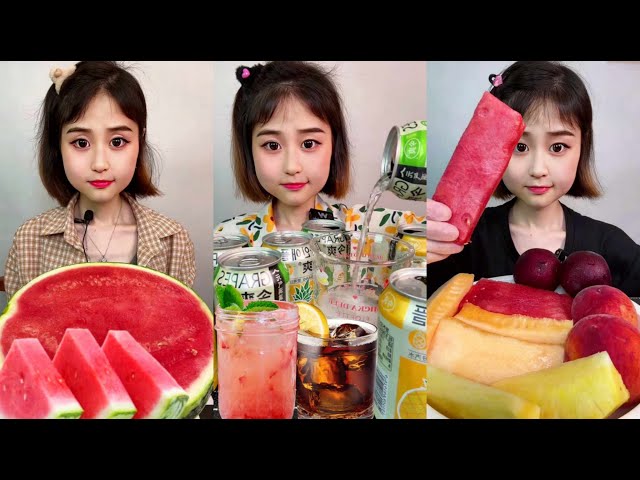 ASMR | mukbang chinese fruits | eating watermelon | soft drinks | cow milk | bread cake and desserts