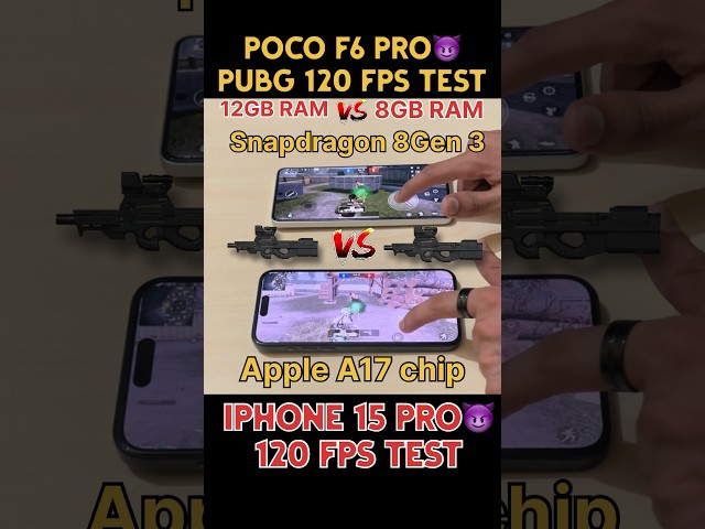 POCO F6 PRO Review 😈(120FPS) vs iPHONE 15 PRO💀(120FPS) PUBG TEST💀#pocof6pro #iphone #pubg #120fps