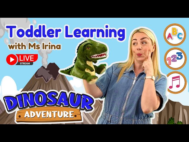 🔴 24/7 Dinosaur Toddler Learning | ABC, Letters, Numbers, Colours & More | Kids Songs