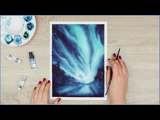 How to Paint Northern Lights with Watercolors | Watercolor Painting Ideas