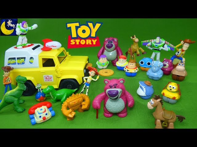 Lots of Toy Story Toys Woody Buzz Lightyear Jessie Imaginext Pizza Planet Truck Lotso Toy Videos