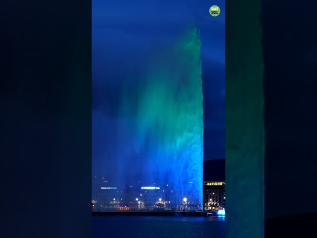 Geneva's Iconic Jet d'Eau Lights up in #SaveSoil Colors to Support the Movement! #shorts