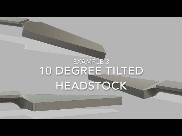 3 examples of drawing a headstock on a guitar neck in Fusion360