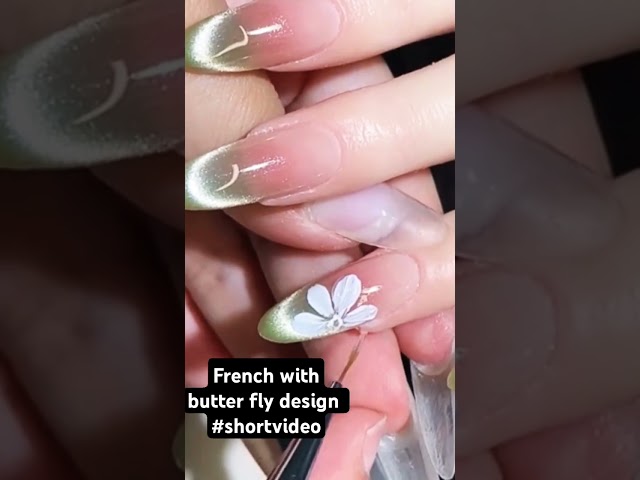 French with butter fly design #shortvideo #nails #nailart #sally #beautiful #beauty #beautynailart