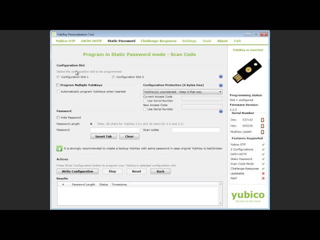 Programming the YubiKey with a Static Password