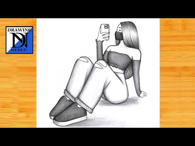 How to draw a easy sitting Girl taking a selfie || Pencil sketch for beginner || Girl drawing