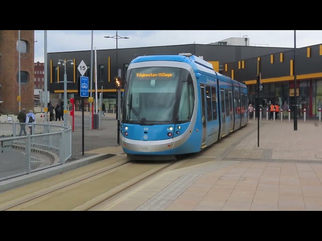 West Midlands Metro tram 56 arrives at Wolverhampton Station Tram Stop