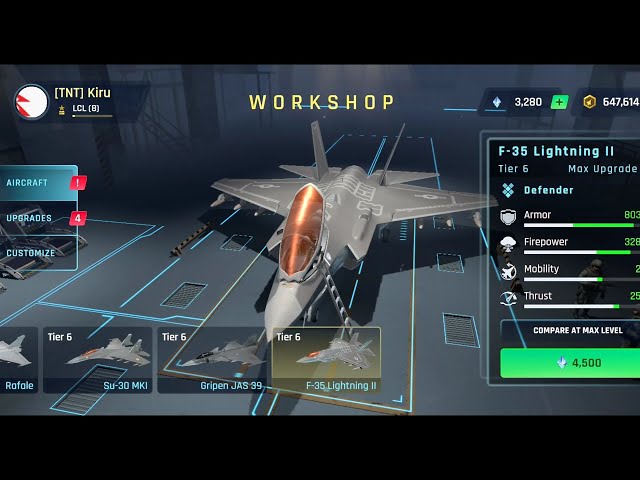 Sky Warriors all planes prices with tier 6 F-35 Lightning