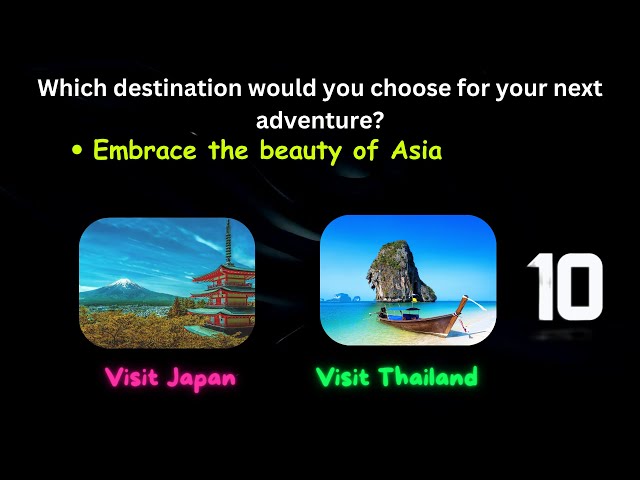 Which destination would you choose for your next adventure#wouldyourather #travel #quiztime #youtube