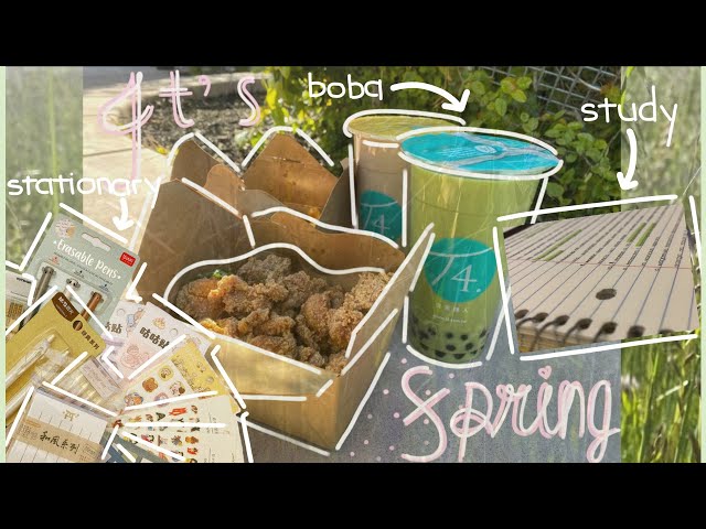 Texting You My Day (Spring Edition) || ft. boba, snacks, studying, stationary haul, strawberries