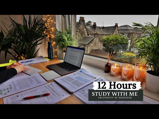 12 HOUR STUDY WITH ME on A RAINY DAY |  Background noise, 10 min Break, No music, Study with Merve