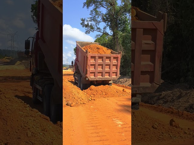 Good Operation, Dump Truck Land Filling To Make Road On Mountain