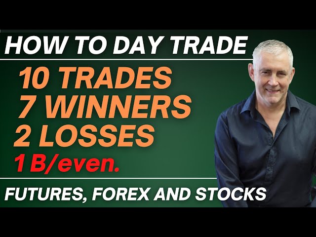 How to Day Trade.  10 trades. 7 winners. 2 Losses. 1 B/even. ( FUTURES, FOREX AND STOCKS)