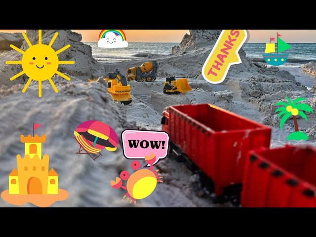 Trucks, Bulldozer and Excavator help Boat reach the Ocean! Play for Kids!