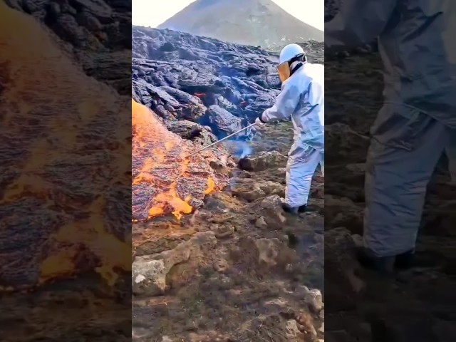 How Geologist Collect Lava Sample 😨😱 #shorts #shortfeed #facts #viral