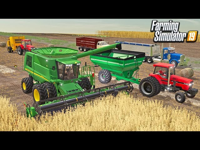 HARVESTING & BALING 1ST FIELD OF SOYBEANS (FARM SAVE ROLEPLAY) FARMING SIMULATOR 19