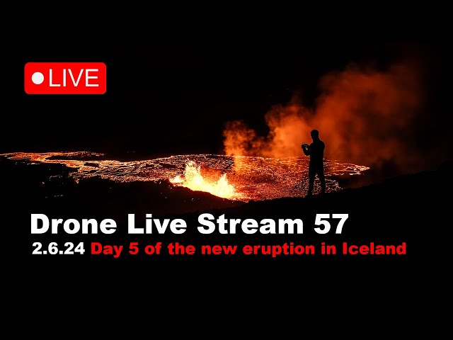 LIVE 2.6.24 , Day 5 New volcano eruption in Iceland drone live stream