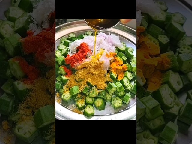 Masala Bhindi Recipe 😋♥️ #Shorts #bhindi ki sabji #cookingvideo #bhindirecipe #food #krishnakiRasoi