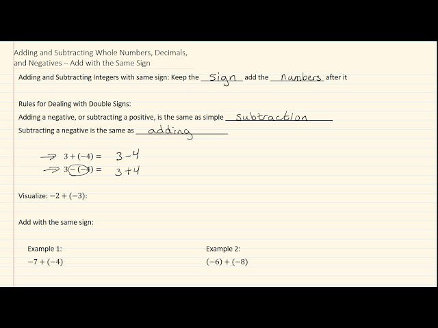 1.1h Adding and Subtracting Whole Numbers, Decimals, and Negatives – Add with the Same Sign