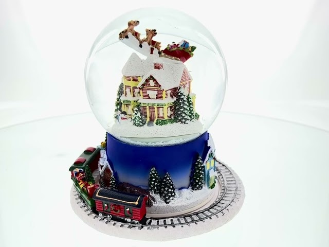 Santa's Magical Flight: Animated Musical Christmas Water Snow Globe with Moving Train Base (PM-029)