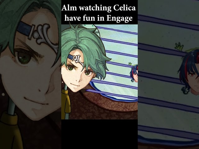 Alm watching Celica have fun without him in Fire Emblem Engage
