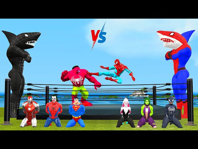 Spiderman challenge rescues hulk girl vs spider gwen from joker vs shark spiderman roblox| superhero