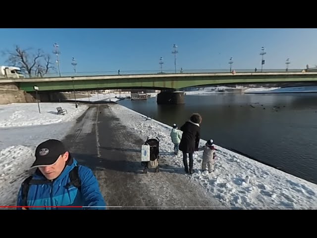 360 Panorama walk under Debnicki bridge, Kraków  2019 winter -  4k UHD HQ