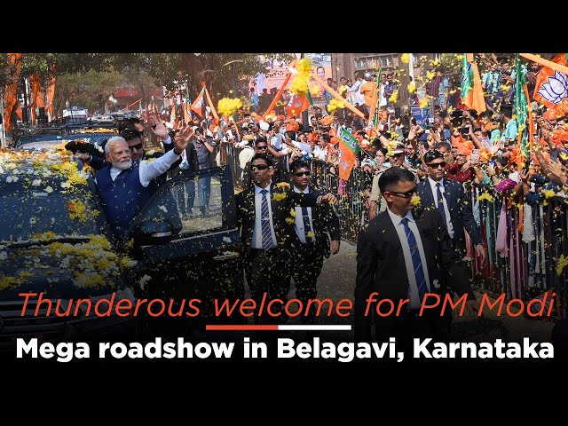 Thunderous welcome for PM Modi | Mega roadshow in Belagavi, Karnataka