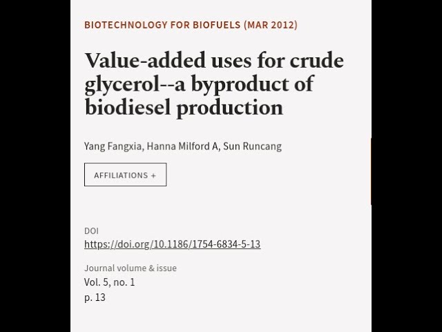 Value-added uses for crude glycerol--a byproduct of biodiesel production | RTCL.TV