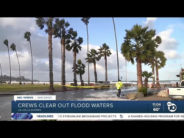 Flooding rolls in with high winds and surf at La Jolla Shores
