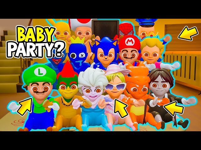 ULTRA SUPER PARTY but BABY Police, Mario, Princess, Sonic | Awesome Experiments Baby In Yellow