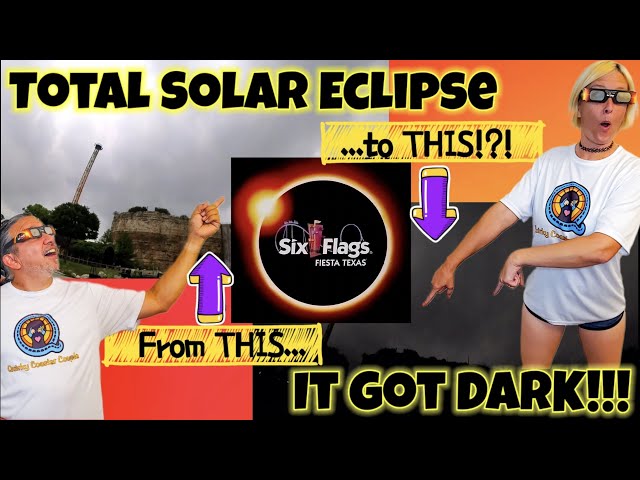 Total Solar Eclipse @ The Park | Six Flags Fiesta Texas | DAYTIME Drone & Firework Show 4-8-24
