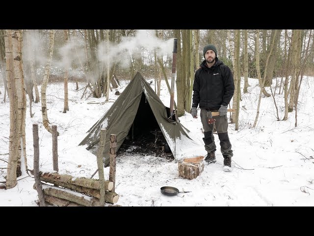 3 Day Solo Winter Snow Camp - Bushcraft, Canvas Tent, Woodstove, Bowdrill