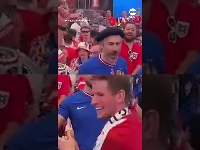 Euro 2024 Austria fans break baguette in front of French fans