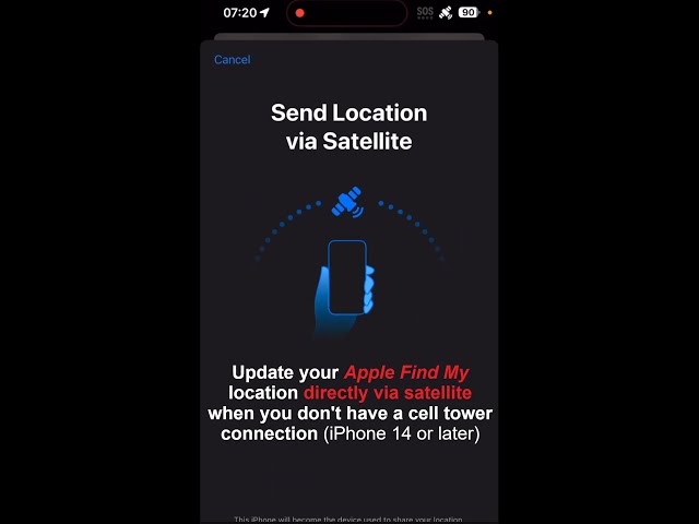 Updating your “Find My” location directly via satellite (without a cellular or Wi-Fi signal)