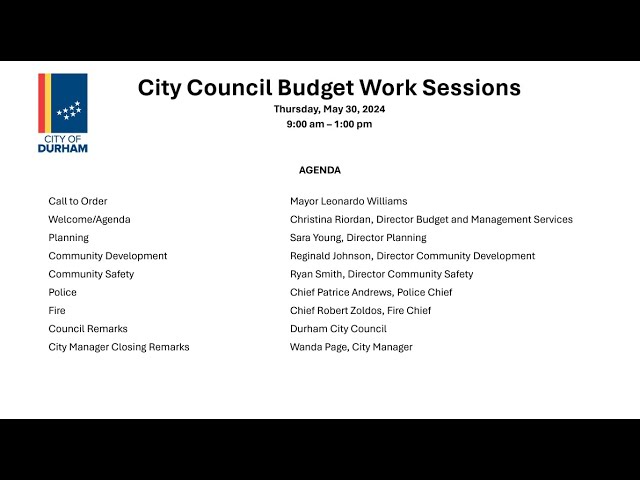 Durham City Council Budget Work Session May 30, 2024