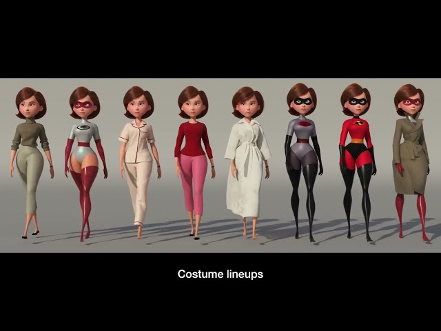 Costume design and construction on Incredibles 2 by Pixar Animation Studios