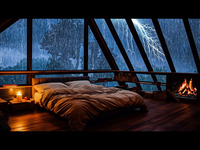 Stürmische Nacht mit Regen und Donner ununterbrochen für 24 Stunden - Regengeräusche vor dem Fenster