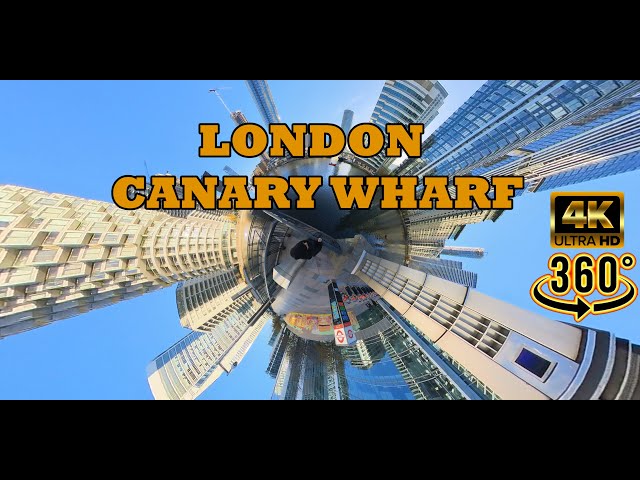 London, UK - Spherical Autumn Walk around Canary Wharf and Docks [360 4k]