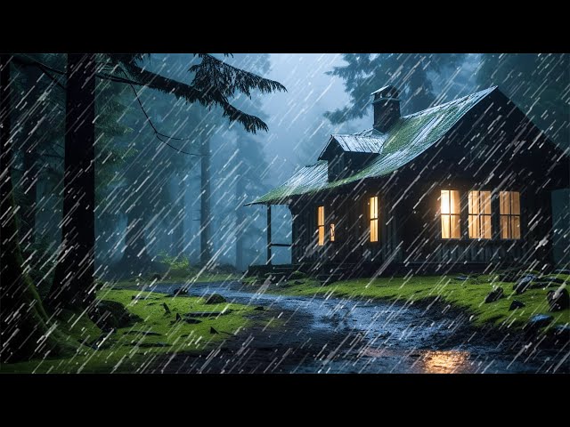 Eliminate stress & fall asleep quickly on stormy night with heavy rain & thunder rumbling farm roof