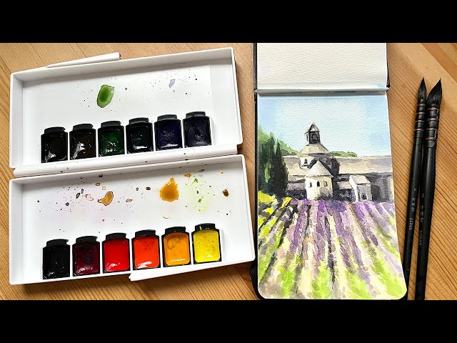 Mijello Gold Glass Mission Pans Watercolour Set 12 Colours Half Type | Unboxing/Swatches/Painting