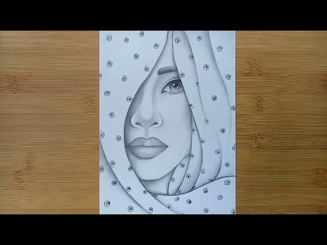 How to draw a girl with hijab // Hidden face drawing with pencil sketch