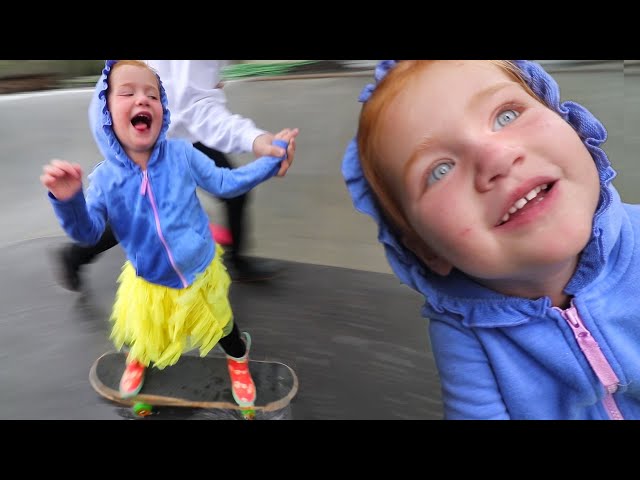 RAINY DAY ROUTINE!! Adley and Dad play in the backyard skate park in a RAIN STORM! (dont get soaked)